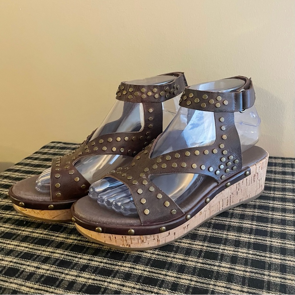 Antelope Talma Brown Leather‎ Studded Wedge Sandals Womens 36 US 5.5 Gladiator⁠